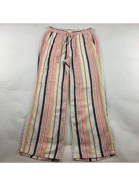 Old Navy Bright Stripe Linen Blend Pull On Wide Leg Lounge Pant S